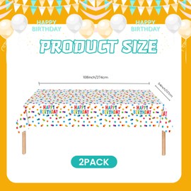 2 Packs Happy Birthday Tablecloth Plastic 54 X 108Inch, Birthday Party Decorations Table Cloth Disposable Colorful Rainbow Dots Birthday Table Cover for Boys Girls Birthday Party Supplies (Birthday)
