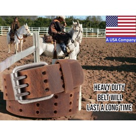 F&L CLASSIC Men's Genuine full grain leather belt heavy duty, work or casual belts for jeans, triple Prong buckle,1.5” wide,3193,size 40,tan