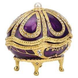 Trinket Box, Hand-Set Rhinestones Hand Painted Enamel No Fading Jewelry Storage Box Southeast Asian Style Exquisite Workmanship Purple Enamel Ornament for Home, Office Decoration, Ring Storage