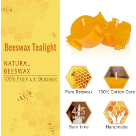 24-Pack Handmade Modern Tealight Candles Bulk Beeswax Tea Lights with 4 Hour Burn Time Clear Cup Beeswax 24-Piece Setcolor: Round-12pc, size: Beeswax, Fragrance: Unscented