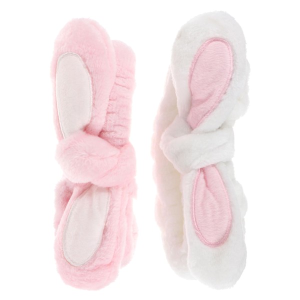Mikinona 2Pcs Bunny Ears Makeup Shower Headbands for Women Elastic