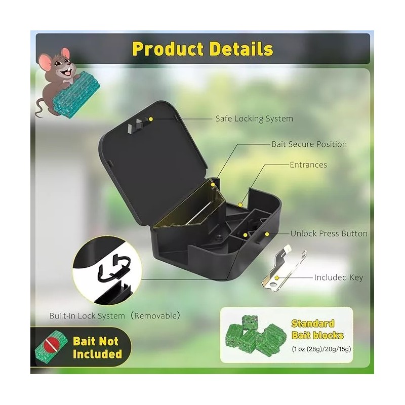 Anblak Mouse Mice Station Tamper Resistant Locking Bait Child/Pet Safe