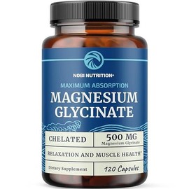 Nobi Nutrition Magnesium Glycinate 500mg for Muscle Relaxation, Bone, Heart, Stress, & Sleep Support for Women & Men | High Absorption Chelated Magnesium Supplement - Specification: Magnesium Bisglycinate 500mg Capsules, 60ct
