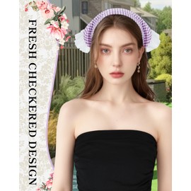 Popizard Headband for Women, Purple Plaid Country Scarf Headband Pastoral Style Hairband with Breath Comfortable Hair Band Travel
