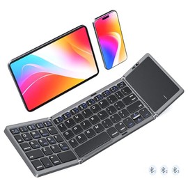 MEETION - Teclado plegable con panel táctil, teclado inalámbrico Bluetooth portátil, recargable, ultradelgado, de bolsillo, tamaño completo, para viaj