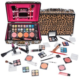 SHANY SHANY Carry All Makeup Train Case with Pro Makeup Set, Makeup Brushes, Lipsticks, Eye Shadows, Blushes, Powders, and more - Reusable Makeup Storage Organizer - Premium Gift Packaging - Leopard