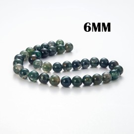 100Pcs Natural Stone Beads 6mm Moss Agate Round Gemstone Loose Beads with Elastic Bracelet String for Bracelets Necklace Jewelry Making
