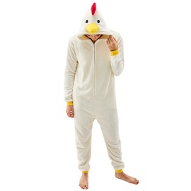 NEWCOSPLAY Unisex Adult White Chicken Onesie Pajamas Animal One Piece Costume Cosplay Sleepwear (White Chicken, Large)