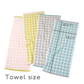 Kosugizen Face Towel, Claire Check, 13.4 x 31.5 inches (34 x 80 cm), Set of 4 Colors