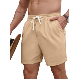 PLEPAN Pantalones cortos de lino para hombre de 5 pulgadas, cintura elástica, con cordón, pantalones cortos de playa de verano con bolsillo