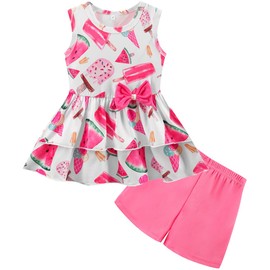 Girl's Summer 2 Piece Outfits Watermelon Ice Cream Sleeveless Tank Top and Cute Print Shorts Sets Cute Clothing Set 3t