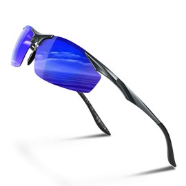 Glazata Polarized Sports Sunglasses, Ultra Lightweight Metal, UV400, UV Protection, Driving, Baseball, Bicycle, Night Fishing, Running, Golf, Driving, blue lens