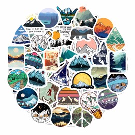 100 Pcs Mountain Stickers for Water Bottle, Outdoor Stickers, Camping Stickers, Adventure Stickers, Nature Stickers, Mountain Car Stickers, Party Supplies Camping Theme, Camp Party, Camping Birthday