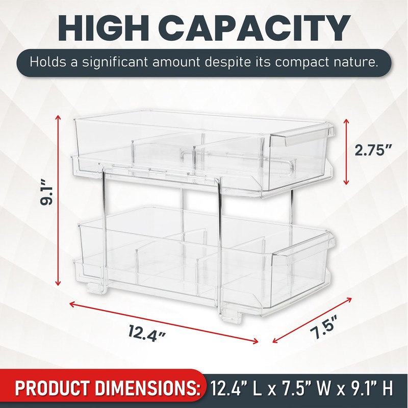Masirs 2-Tier Clear Pull-Out Drawer Organizer - Sleek, Compact &