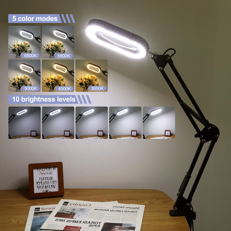 Drdefi 10X Square Magnifying Glass with Light and Stand, Real