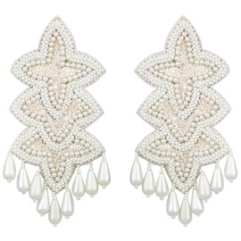 Aheli Royal Glamour Embroidered White Pearl Lightweight Geometric Statement Earrings Danglers Gift for Women