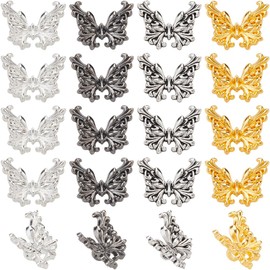 SUNNYCLUE 1 Box 120Pcs Butterfly Spacer Beads Silver Gold Wing Beads Tibetan Style Metal Alloy Black Fly Animal Spacers Beads for Jewelry Making Supplies DIY Crafts Necklace Bracelets Earrings Adult