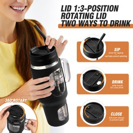 NOLOGLAZIC Glass Tumbler With Straw and 2 Lids, 40oz Glass Tumbler With Handle, Iced Coffee Cup With Silicone Sleeve, Glass Water Bottle With Time Marker, Fits Car Cup Holder for Gym Workout, Black