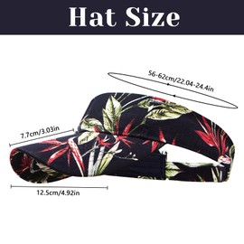 YAMEIZE Sun Visors for Women Men - Print Flower Running Golf Tennis Visor Hat Adjustable Ponytail Baseball Cap for Sport Black