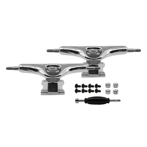 Teak Tuning Prodigy Swerve Fingerboard Trucks, Silver Chrome Colorway - 32mm Wide - Inverted Kingpin - Professional Shape, Appearance & Components