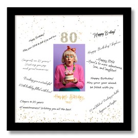 13x13 Birthday Signature Frame with Plexiglass Cover - Holds 4x6 Photos, 80th Birthday Decorations, Alternative Guest Book Gifts for Men & Women, 80th Party Favors, Wall Display & Supplies, Black
