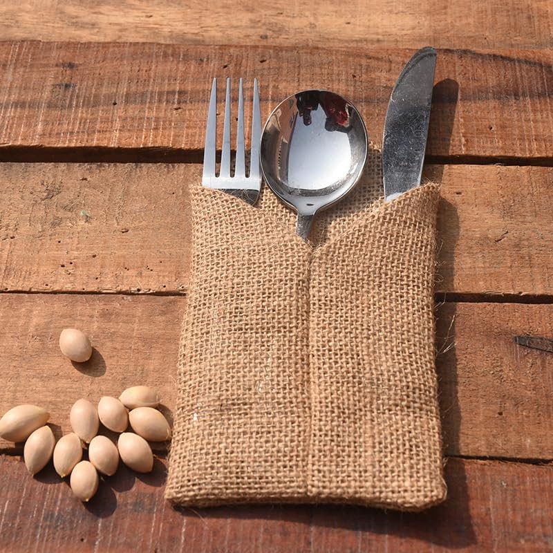 AOKQYA Silverware Pouches for Table Burlap Utensil Holder Pouch Burlap