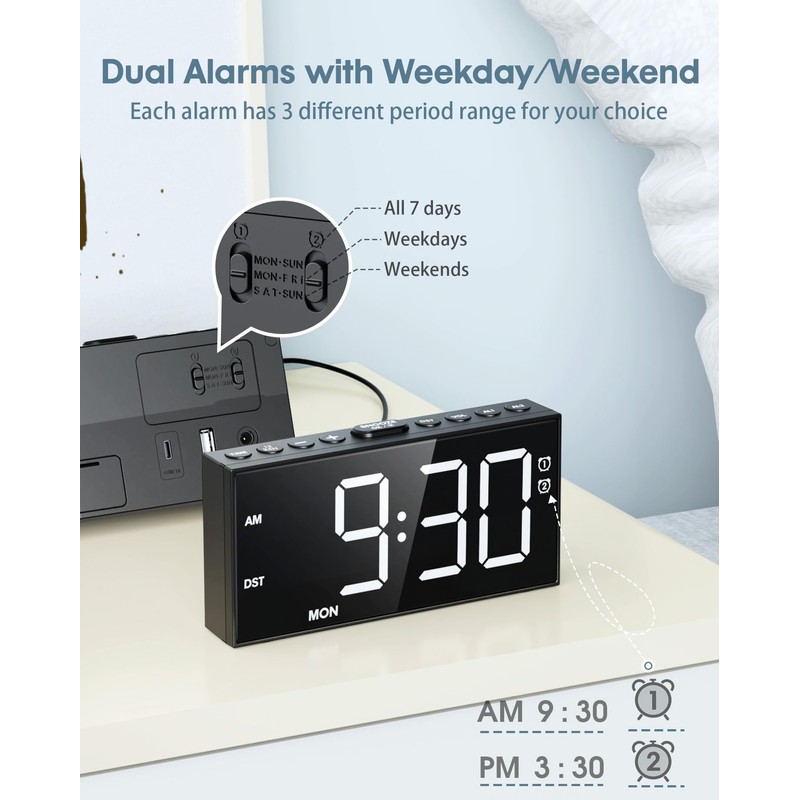 Roxicosly Digital Alarm Clocks for Heavy Sleepers,7.5" LED Display Loud