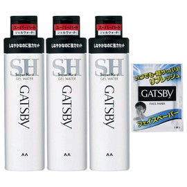 GATSBY Gel Water Super Hard Men's Styling Agent, Hair Gel, Citrus Scent, 6.8 fl oz (200 ml) x 3 Bottles + Sample Included