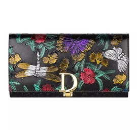 Aslana Genuine Leather Wallet for Women, RFID Blocking Floral Hand Painted Embossed Large Capacity Clutch Purse (Colorful Dragonfly)