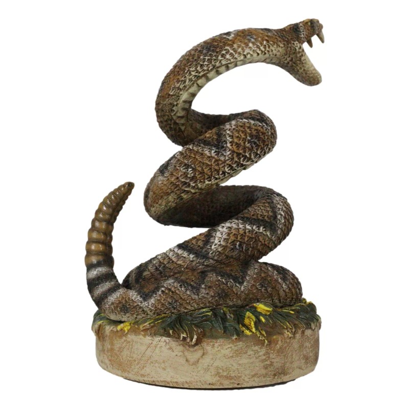 Realistic Ferocious Attacking Diamondback Rattlesnake in Coiled Posture Figurine