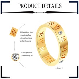 MAGIIE Jewellery 6 mm Women's Ring Gold, 18 K Gold-Plated Ring Women, Zircon Ring Roman Numerals Women (Gold, 60), Stainless Steel, No Gemstone