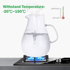 Abdodar 88oz Glass Pitcher with Lid and Handle - High Heat Resistance Glass Water Pitcher for Hot/Cold Water & Iced Tea with Ice Tray (2.6L)
