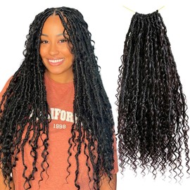 Boho Locs Crochet Braids Pre Looped With Human Hair Extensions Curly Ends Deep Wave Goddess Soft Locs Box Knotless Braids Hair Synthetic Dreadlocks Braiding for Women CHARMING YOU 26 Inch 24Strands