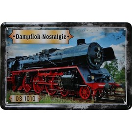 WOGEKA ART Retro Tin Sign - Steam Train Nostalgia 03 1010 - Nostalgia Decorative Sign as Gift Idea for Railway Fans for Birthday Christmas 20 x 30 cm Metal Sign 813