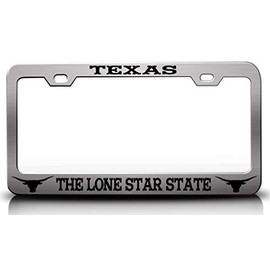 Custom Brother - Texas The Lone Star State Cowboy Horn Metal Car SUV Truck License Plate Frame Ch t2
