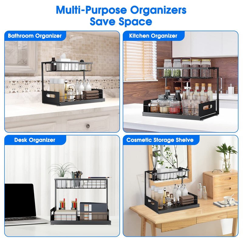 UINOFLE Under Sink Organizer, 2 Tier Under Sink Organizers and