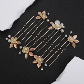 Denifery 6 PCS Bridal Flower Wedding Hair Pins Pearl Hair Clips Headpiece Gold Wedding Hair Accessories for Brides Bridesmaids Women Girls