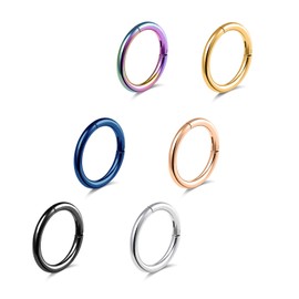 Tornito 6Pcs 18G-16G-14G Stainles Steel Septum Clicker Ring Seamless Lip Nose Daith Cartilage Helix Tragus Hoop Ring 8MM (B1:6 Pcs,16G(1.2mm) Pin Thickness)