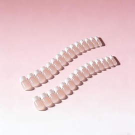 SXVME Uñas postizas de gel suave para mujer, color blanco, punta francesa, cortas, con pegamento, 30 unidades.