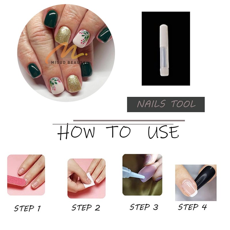 MISUD Press on Nails Short Square Fake Nails Glossy Glue