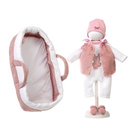 Llorens 1074012 Doll Accessories for 42 cm Dolls, Pink Doll Carry Bag with Clothes Set, Romper, Hat and Socks with Rabbit Motif, Doll Clothes