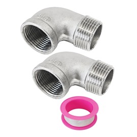 AUXBC 2Pcs 90 Degree Street Elbow, 3/4" NPT Male x 3/4" NPT Female, 304 Stainless Steel Pipe Fittings for Water Pipe, Air Pipe, PVC Tube with 1 Tape