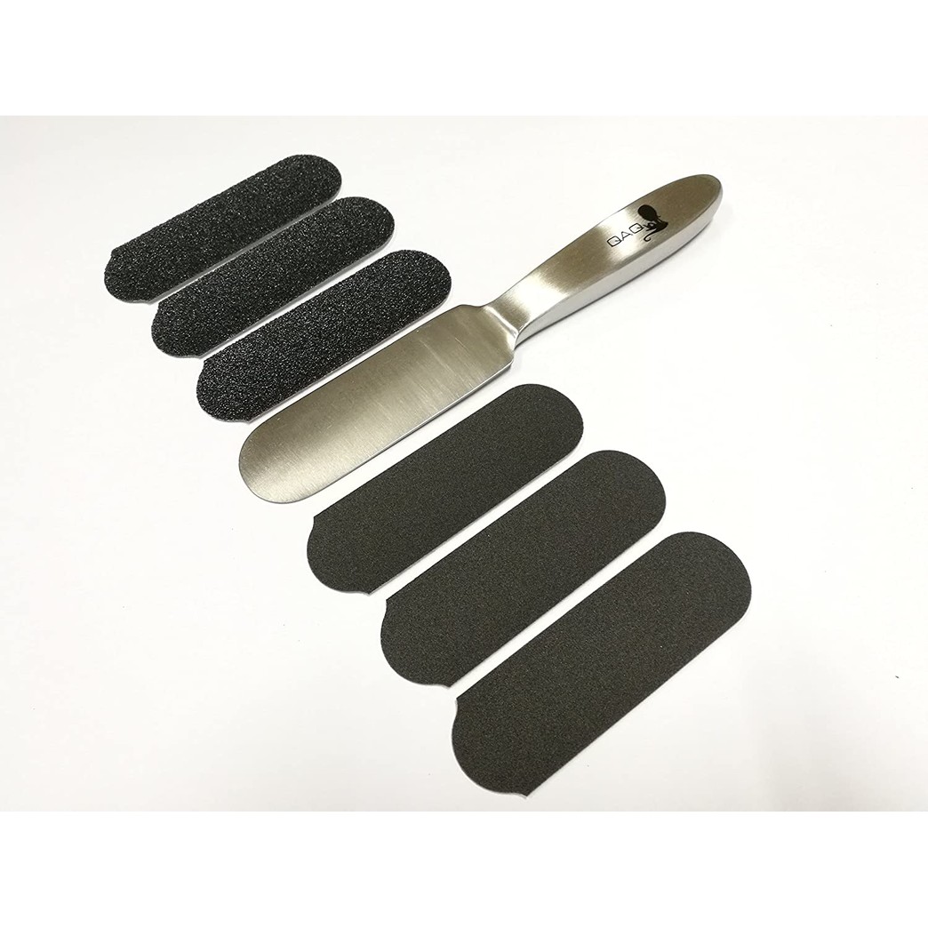 REUSABLE STAINLESS STEEL PEDICURE FOOT FILE WITH 35 PIECES OF DISPOSABLE REFILL PADS