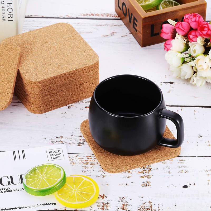 Square Wooden Thick Cork Drink Coasters for Kitchen Restaurant Home