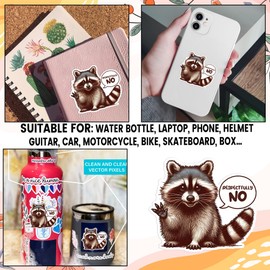 Set 3PCS 2 Inches - Raccoon Respectfully No Sticker Sarcasm Funny Meme Raccoon Garbage Team Cute Animal 2" Waterproof Vinyl Decal for Water Bottles Tumbler Laptop Car Kindle - Gift for Kid Girl Boy