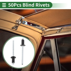 Motoforti Open End Large Flange Blind Rivets 4mm Grip Diameter 6.4mm Grip Length 8mm Flange Diameter Aluminum Alloy Iron Silver Tone Black 50 Pcs