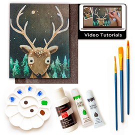 Painting4Real DIY Painting Class Kit for Adults: Learn to Paint Christmas Reindeer with Video Tutorials – Indoor Christmas Decorations – Hang Christmas Picture/Art as Wall Decor Once Completed