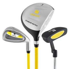 Tangkula 3 Pieces Junior Golf Club Set for Children Right Hand, Includes 165CC #3 Fairway Wood & #7 Iron, Putter, Head Cover, Kids Practice Golf Clubs for Aged 8-10 (Yellow)