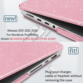 May Chen Case for M4 MacBook Pro 14 inch Case 2021-2024 Release A3112 A3401 A3185, M3 A2918 M2 A2779 M1 A2442 Pro Max Chip, Plastic Hard Shell Case with Keyboard Cover, Pink Glitter Sparkle