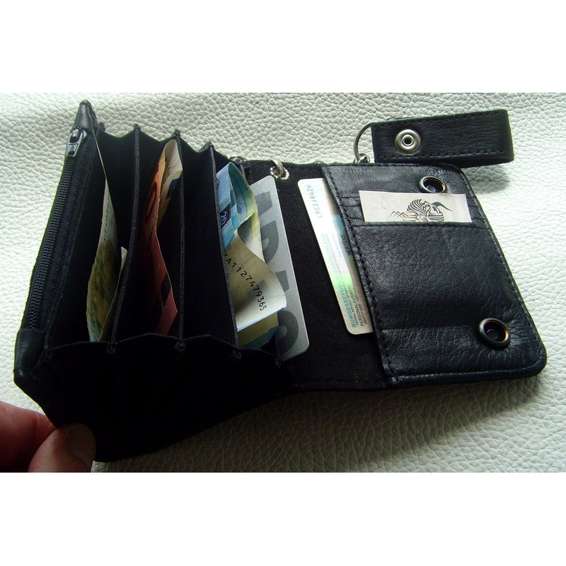 Biker Leather Wallet H.D. Skull Silver Leather Colour Black with